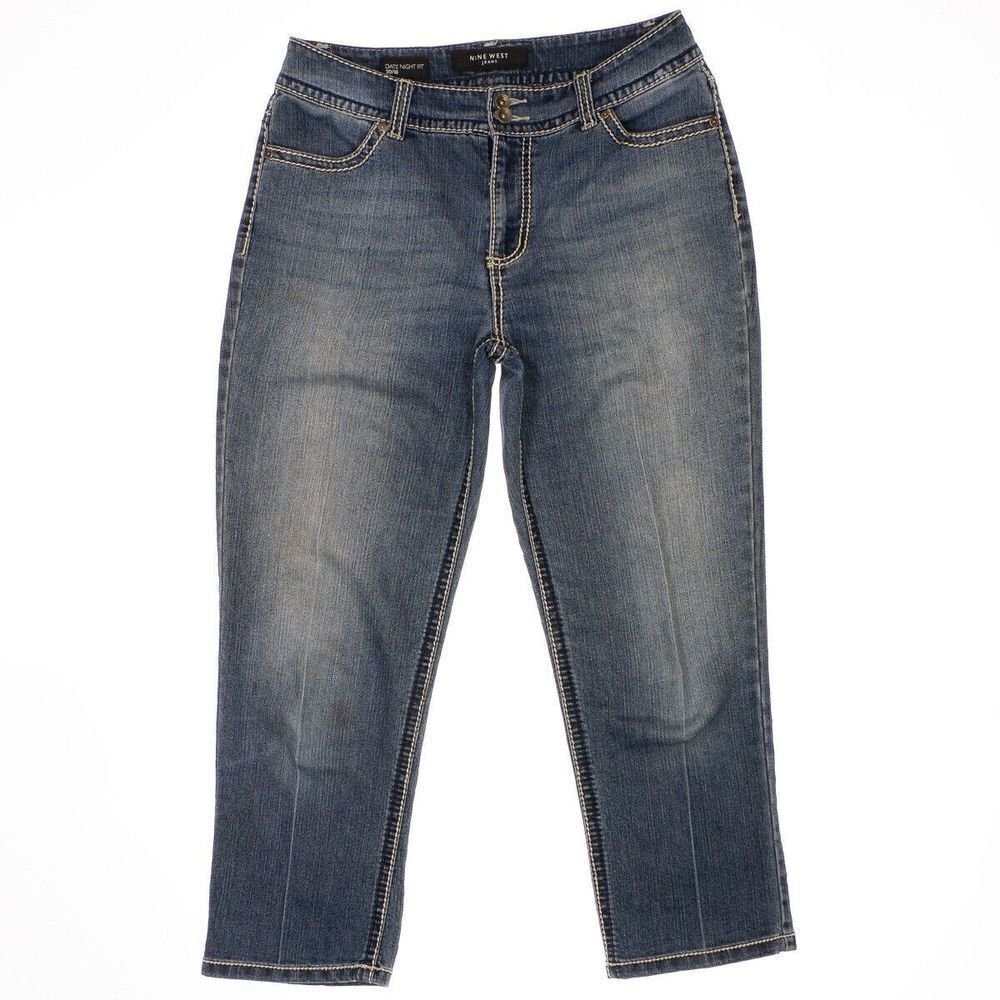 Nine West Date Night Fit Crop Jeans Size 10/30 Womens Flap Blue Stretch 30x24